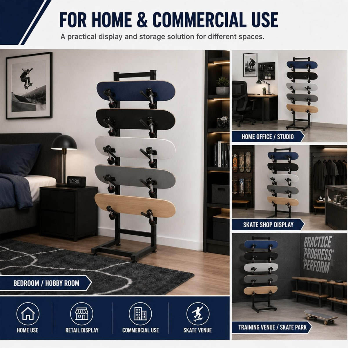5-Layer Skateboard & Snowboard Storage Rack Floor Stand Organizer