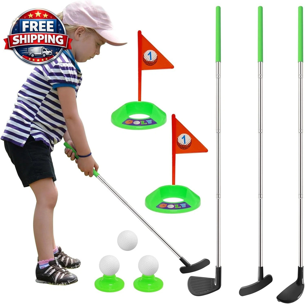 Kids Golf Clubs Set with Practice Balls & Putting Cups - Toddler Golf Toy