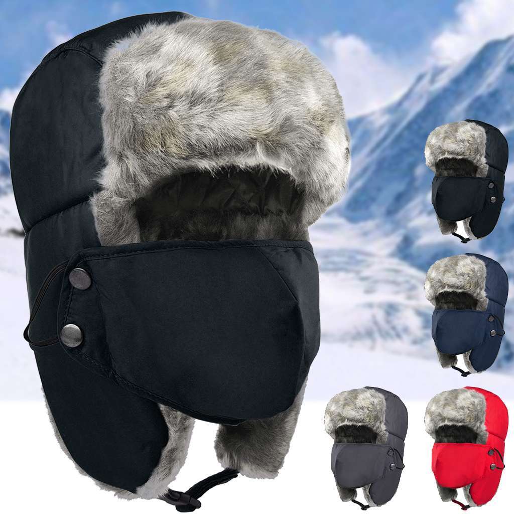 Men's Winter Ear Flap Thermal Hat with Removable Face Mask - Snow Ski Cap