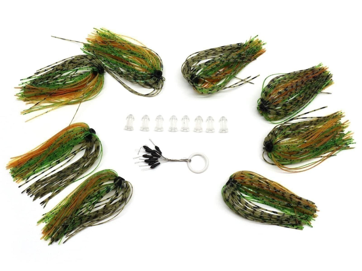 Fishing Beads for Skirt Attachment - Pack of 25 & 8 with Skirts & Pegs