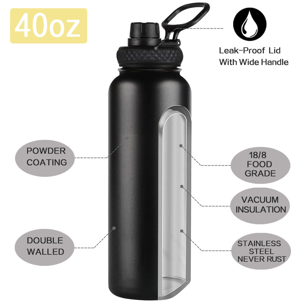 40oz Stainless Steel Vacuum Insulated Water Bottle with Wide Mouth & Leak-Proof Lid