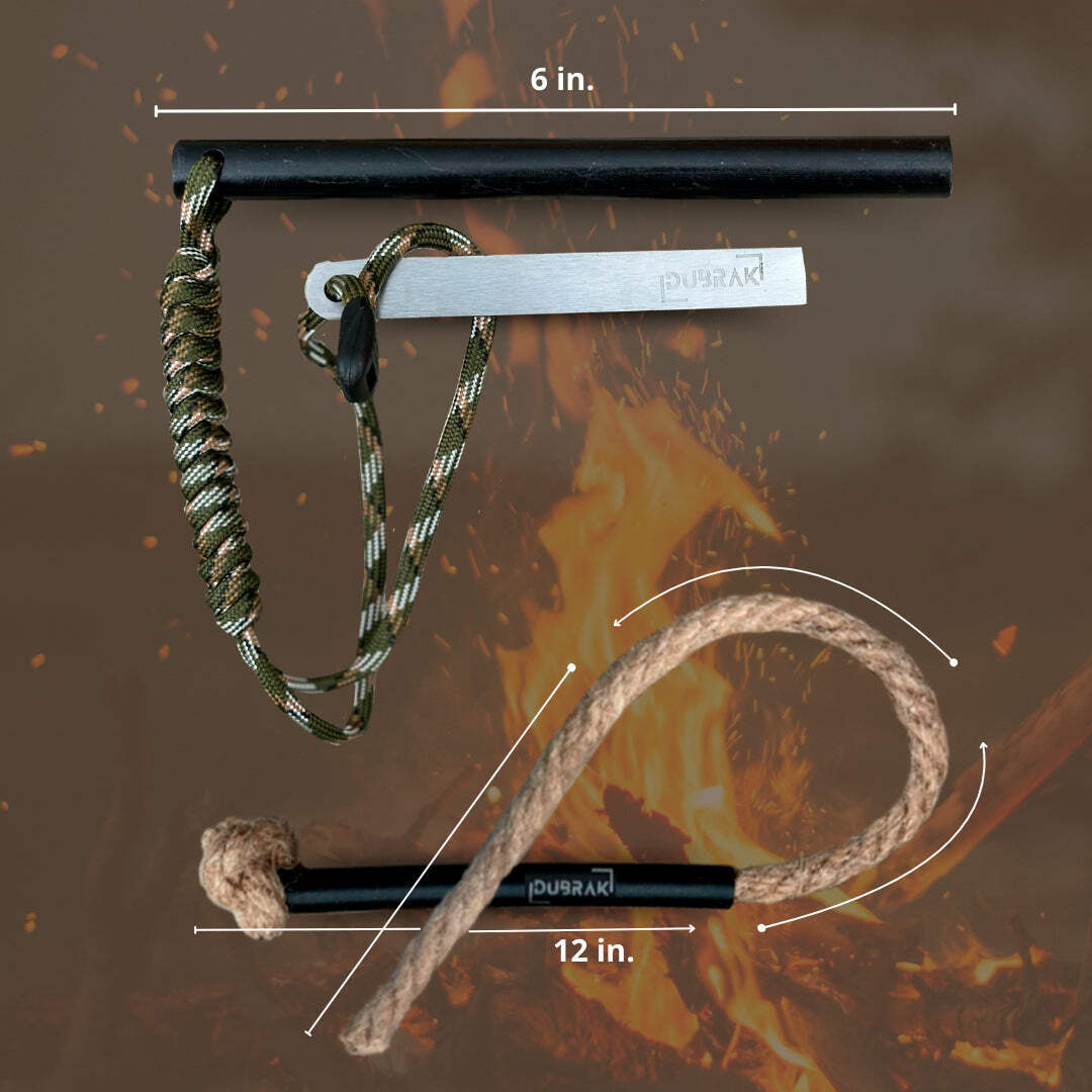 Heavy-Duty Ferro Rod Fire Starter Kit with Tinder Rope for Camping