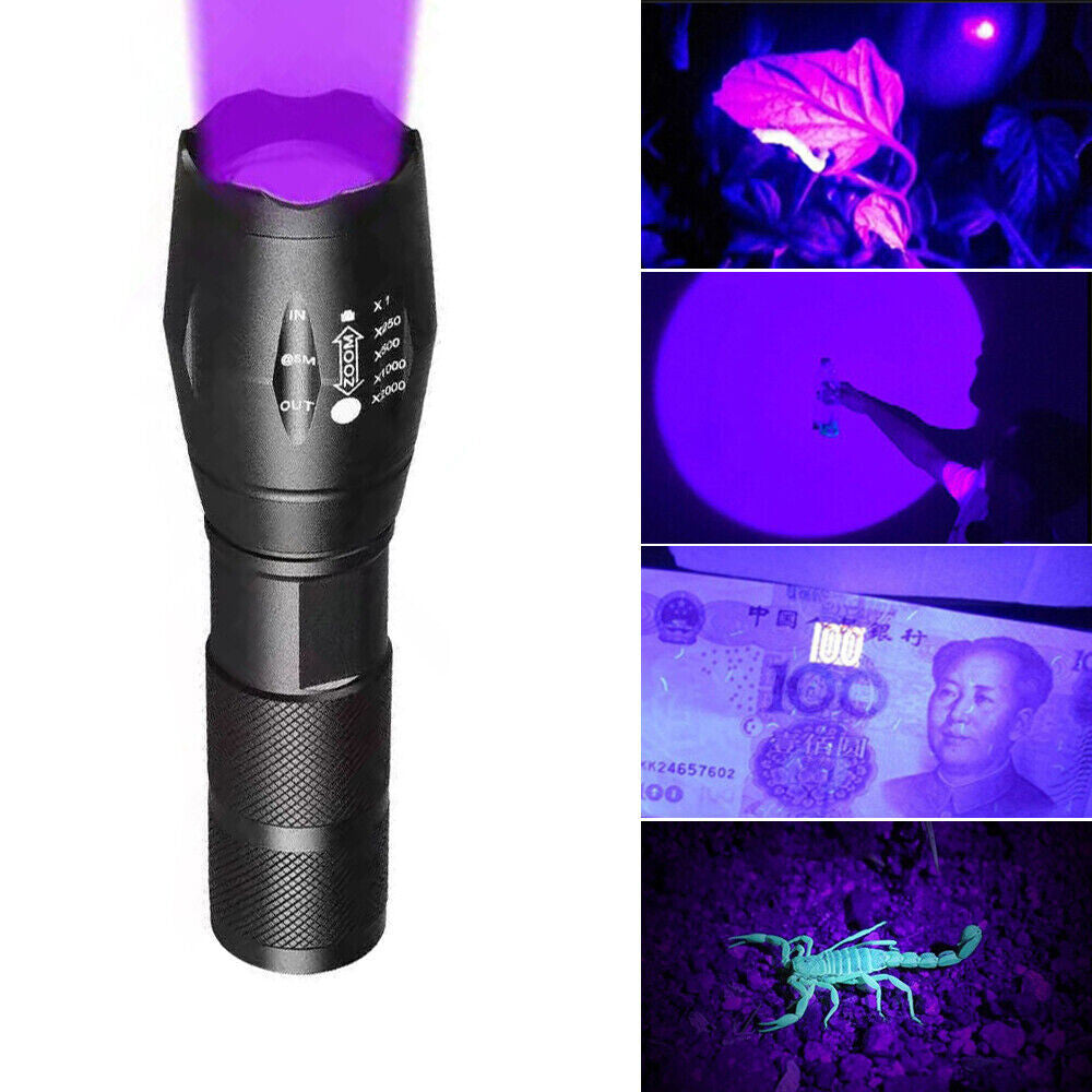 LED UV Flashlight 120000lm Waterproof Military-Grade Torch with White & UV Light