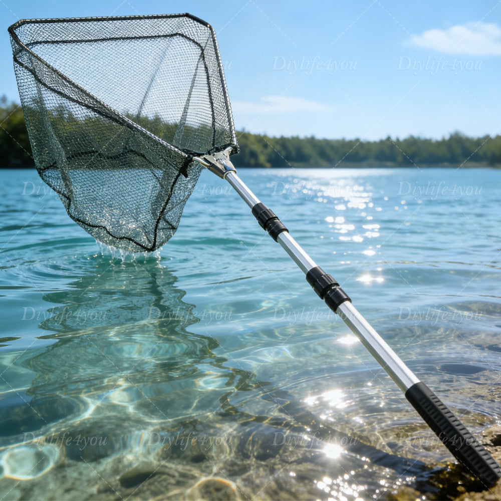 Telescopic Folding Aluminum Fishing Landing Net with Micro Mesh 3-Section Extending Pole