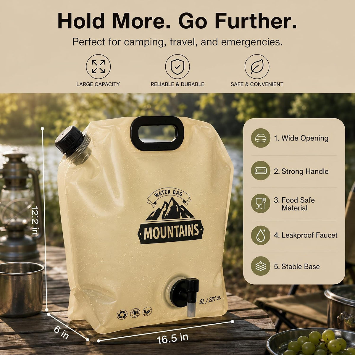2 Gallon Collapsible Water Container with Spigot for Camping Hiking Portable Leakproof