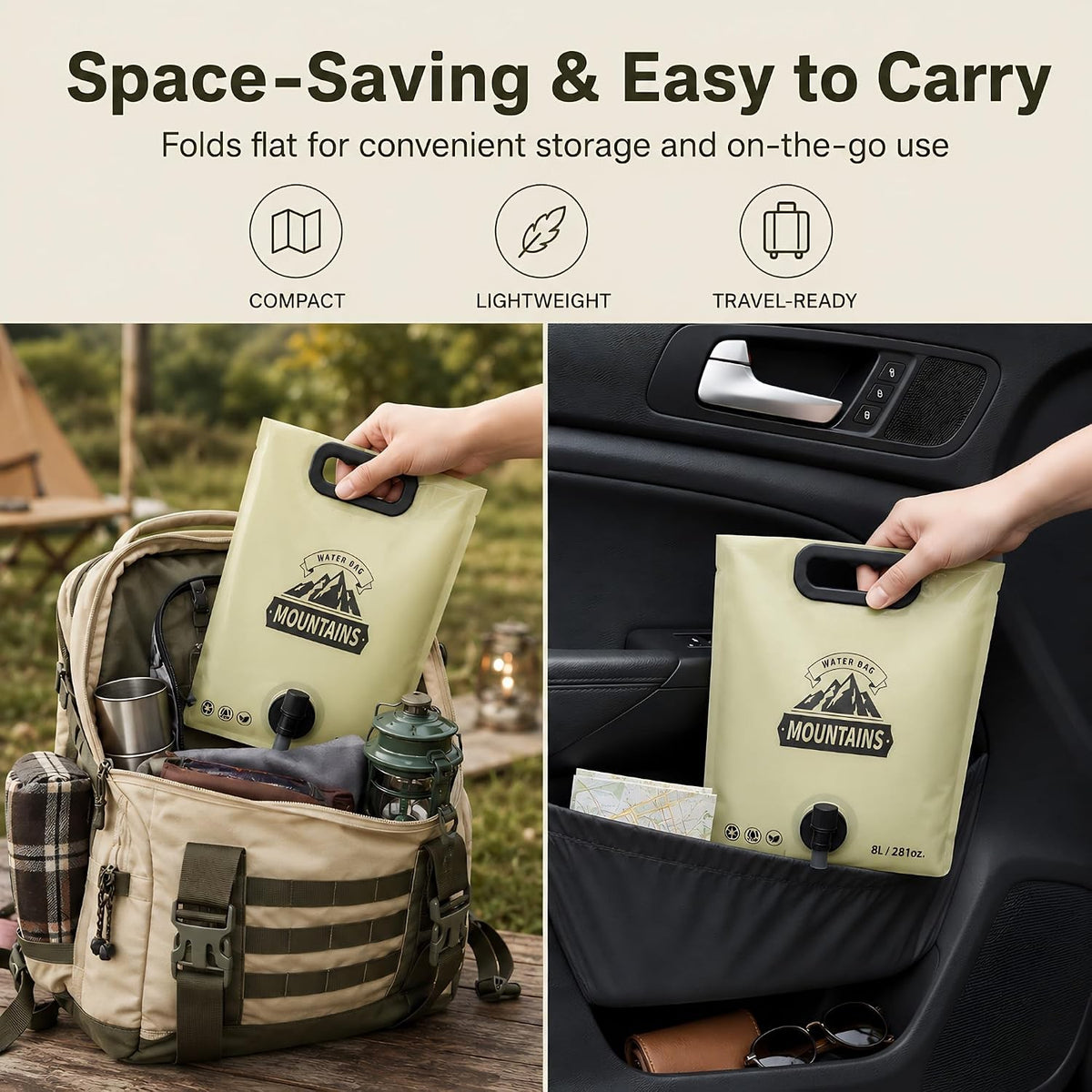2 Gallon Collapsible Water Container with Spigot for Camping Hiking Portable Leakproof