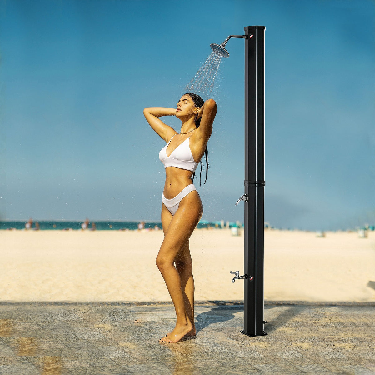7ft Outdoor Solar Shower with Adjustable Hot Cold Water for Poolside & Garden