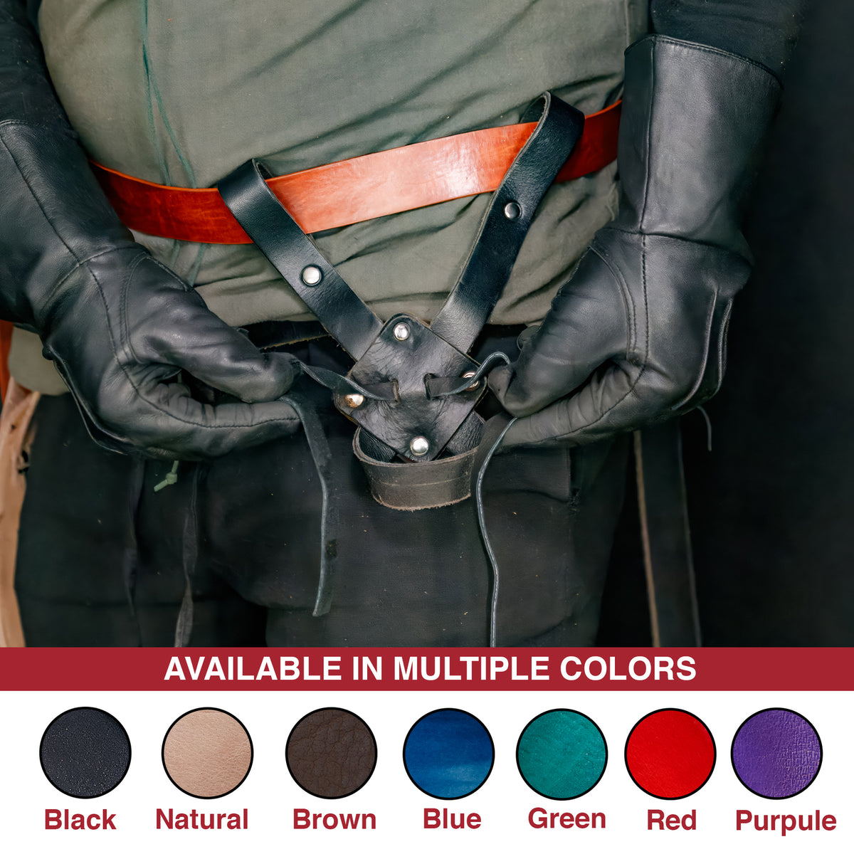 Ambidextrous Leather Sword & Axe Frog Holder for LARP & Medieval Cosplay