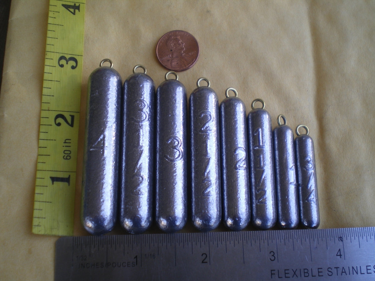 15 pcs Fishing Sinkers Bottom Bouncer Pencil Sinker 1.5 oz Brass Eye 1-7/8"