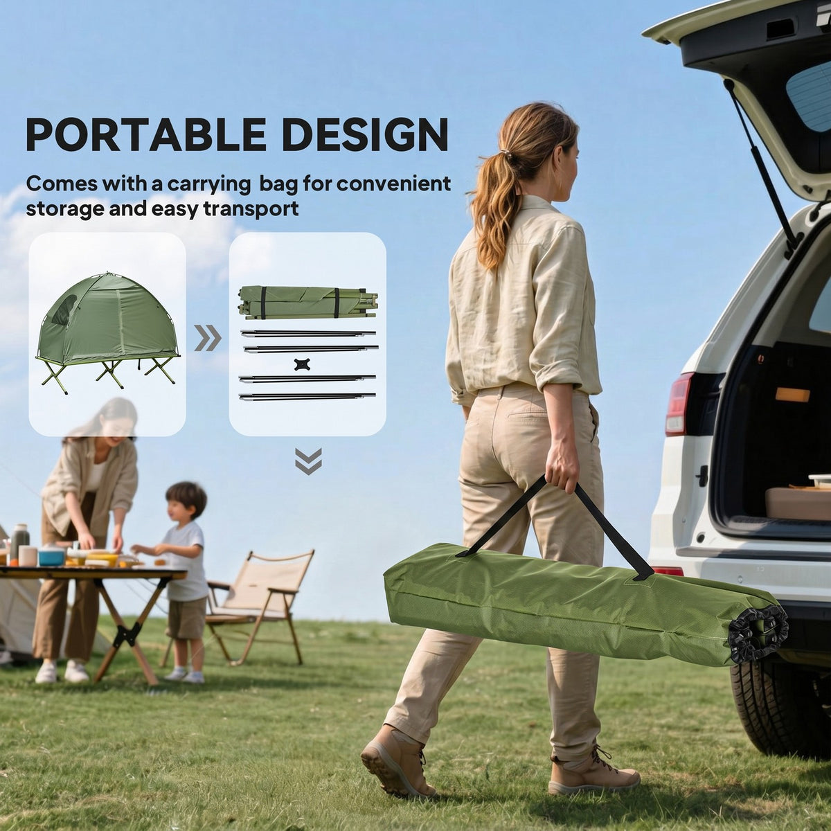 Portable Single-Person Camping Tent Cot Combo for Hunting & Fishing