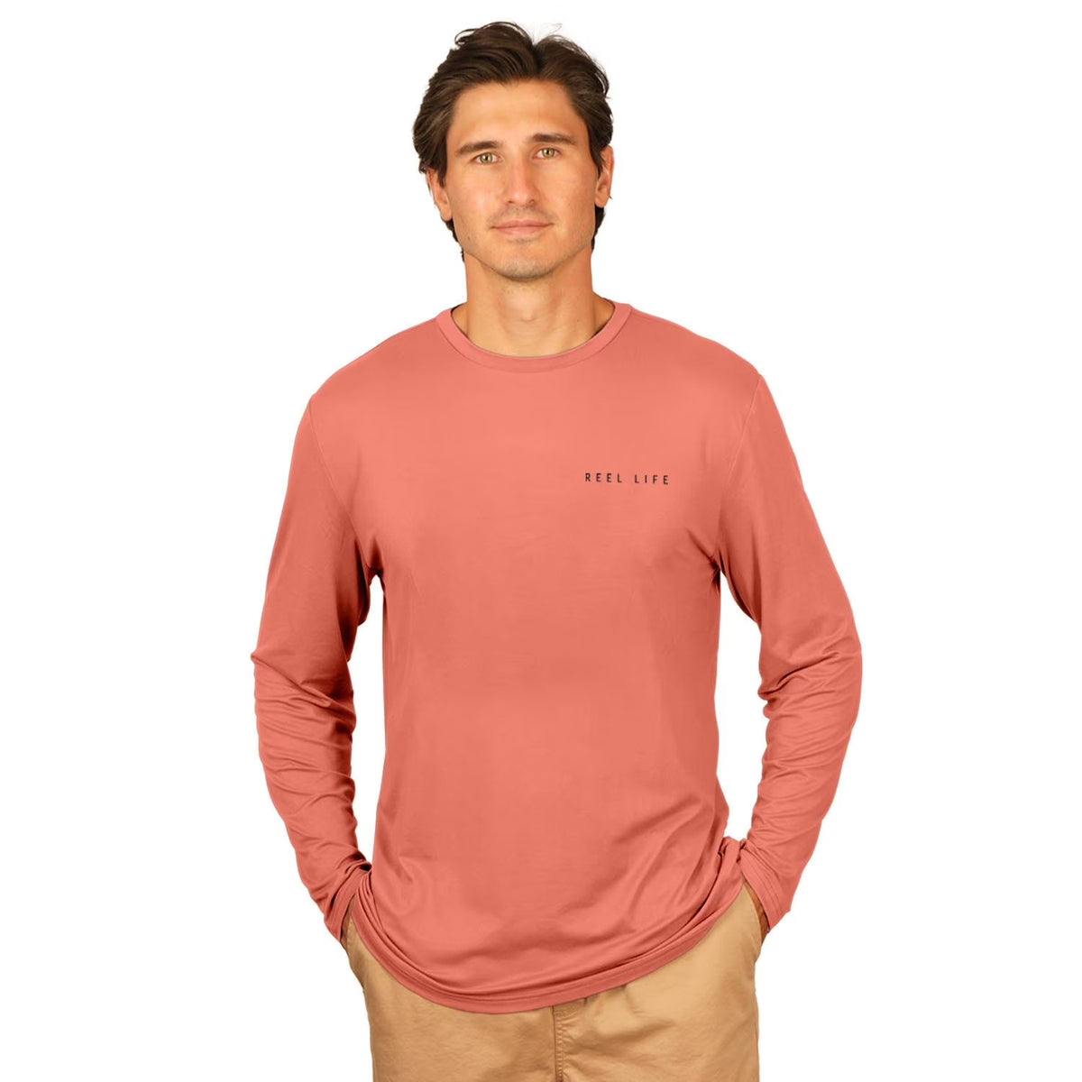 Men's UV Long Sleeve T-Shirt - Coral, Performance Sun Protection Shirt