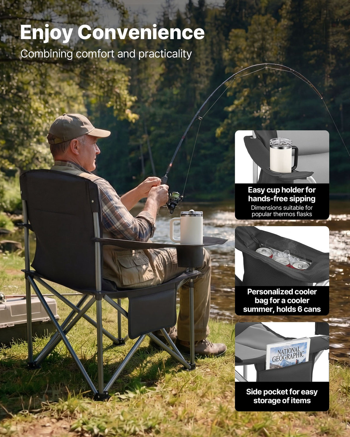 Oversized Camping Chair Set with Cup Holder and Cooler Bag - 2 Pack