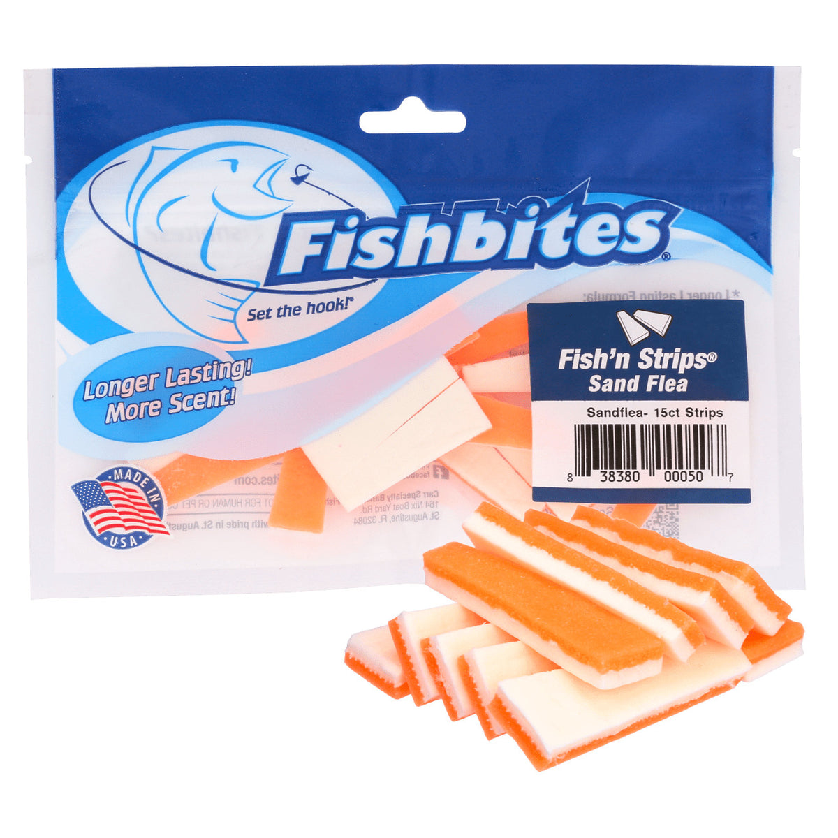 Long-Lasting Fishbites Fish'N Strips Sand Flea Bait - 1.5 Inch, 15 Count