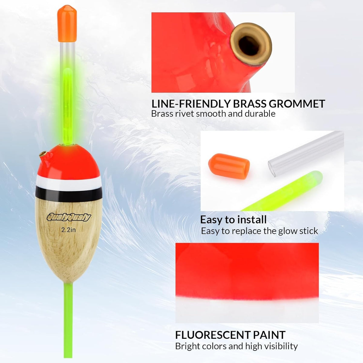 Lighted Fishing Floats Set with Glow Sticks for Night Fishing - 5 Pcs
