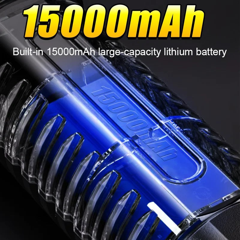 High-Power LED Flashlight with Long Range Zoom, COB Side Light & 15000mAh Battery