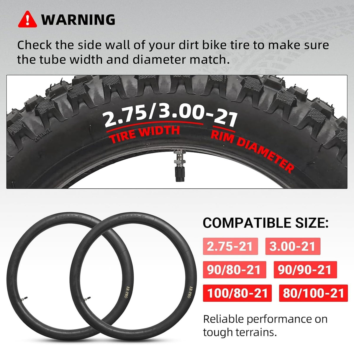 2 Pack Motorcycle Inner Tubes 21 Inch Heavy Duty with Straight Valve - Fits 80/100-21 Tires