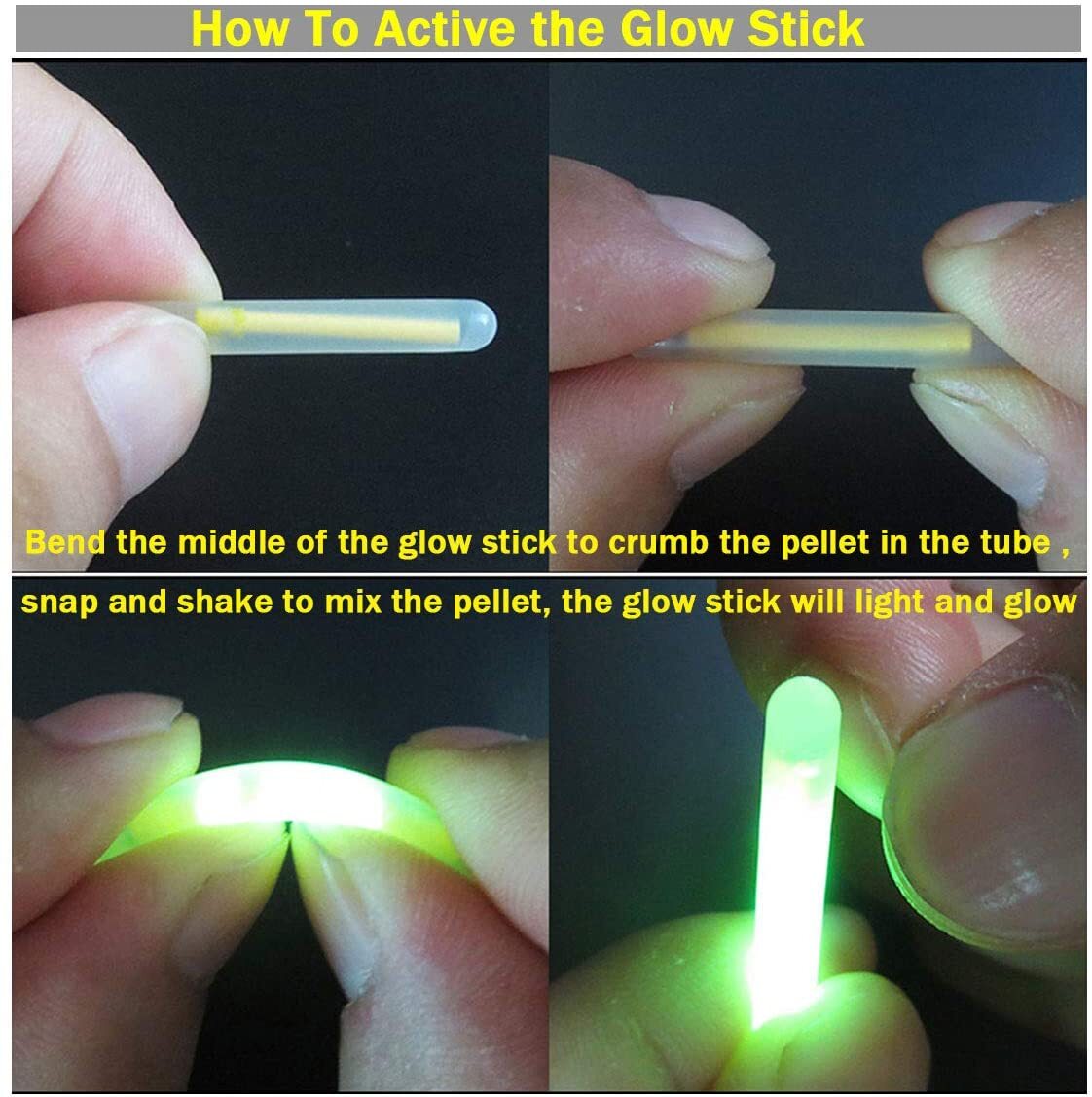 200pcs Fluorescent Glow Stick Fishing Floats Night Light Tackle Assortment