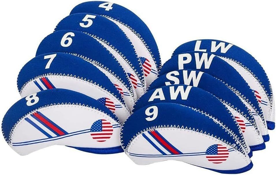 10 Pcs Lightweight Golf Head Covers with USA Flag Design for Irons - Protect Clubs