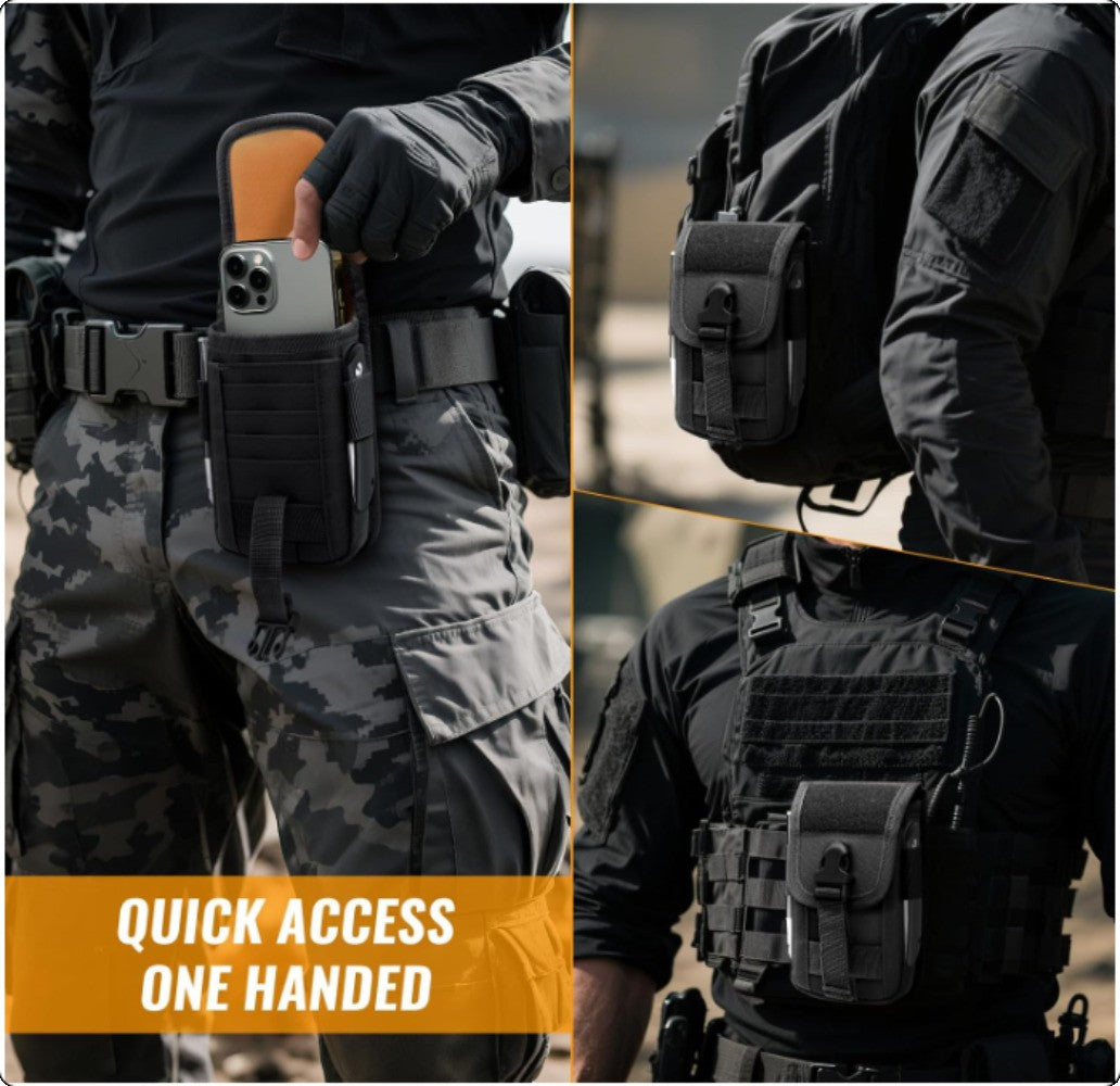Tactical Molle Phone Pouch Cellphone Holder with Compartments & Adjustable Strap