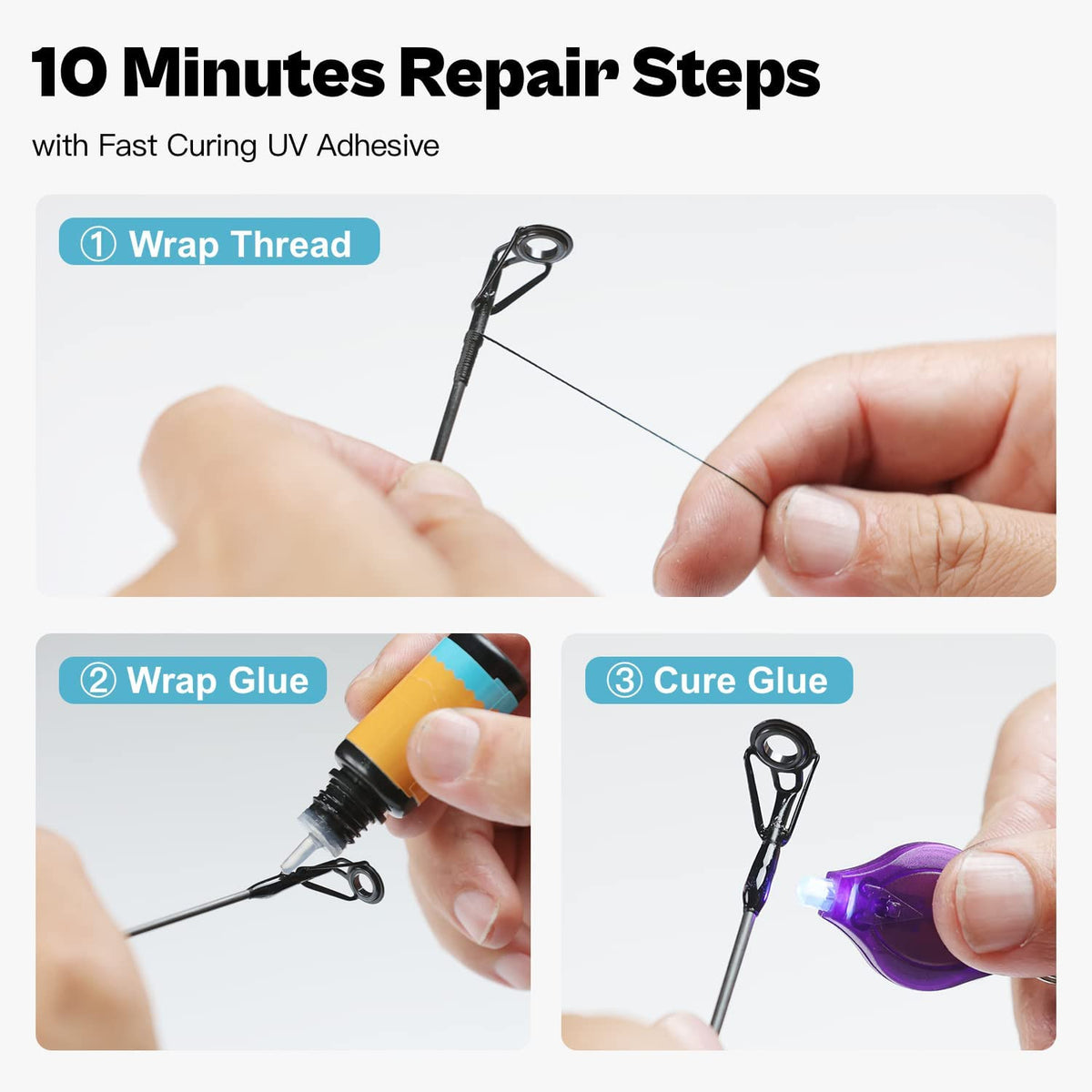 Fishing Rod Tip Repair Kit with Glue - Complete Replacement Supplies for Saltwater & Freshwater Rods