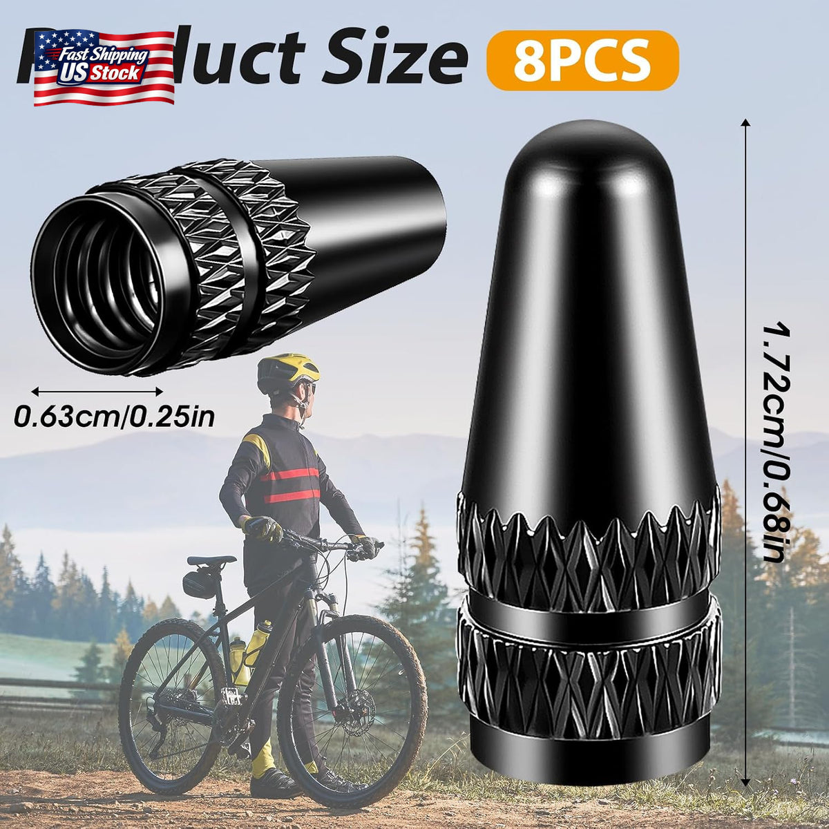 Bike Presta Valve Caps 8-Pack Aluminum Anodized Dust Covers for Bicycle Tires