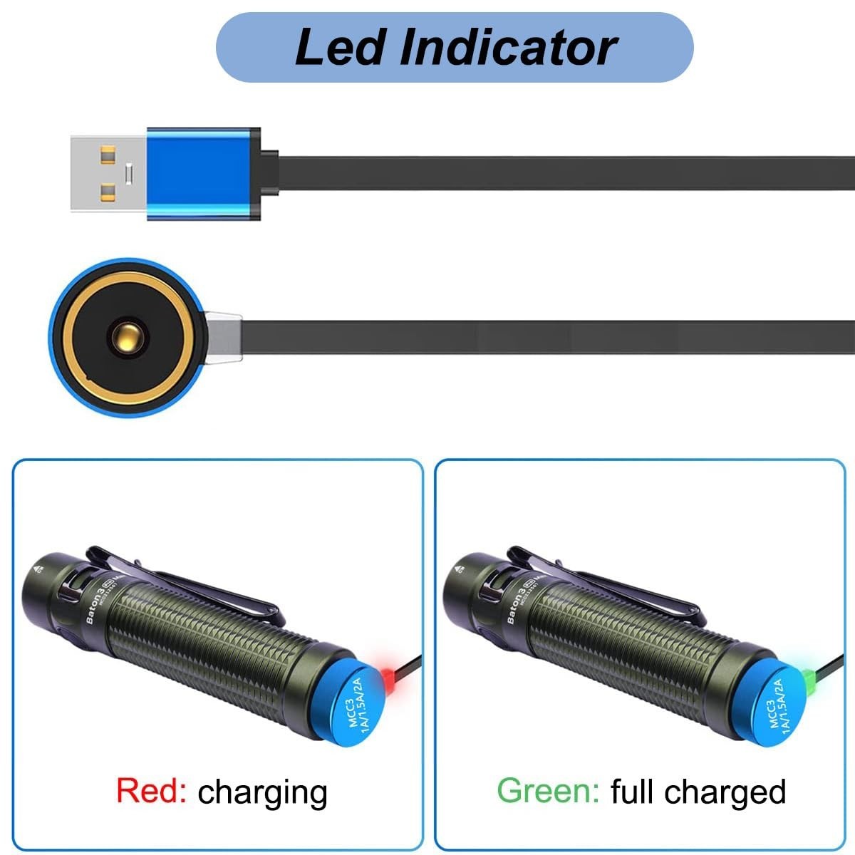High-Speed USB Charging Cable 3.3ft for Olight Flashlights Copper Aluminum