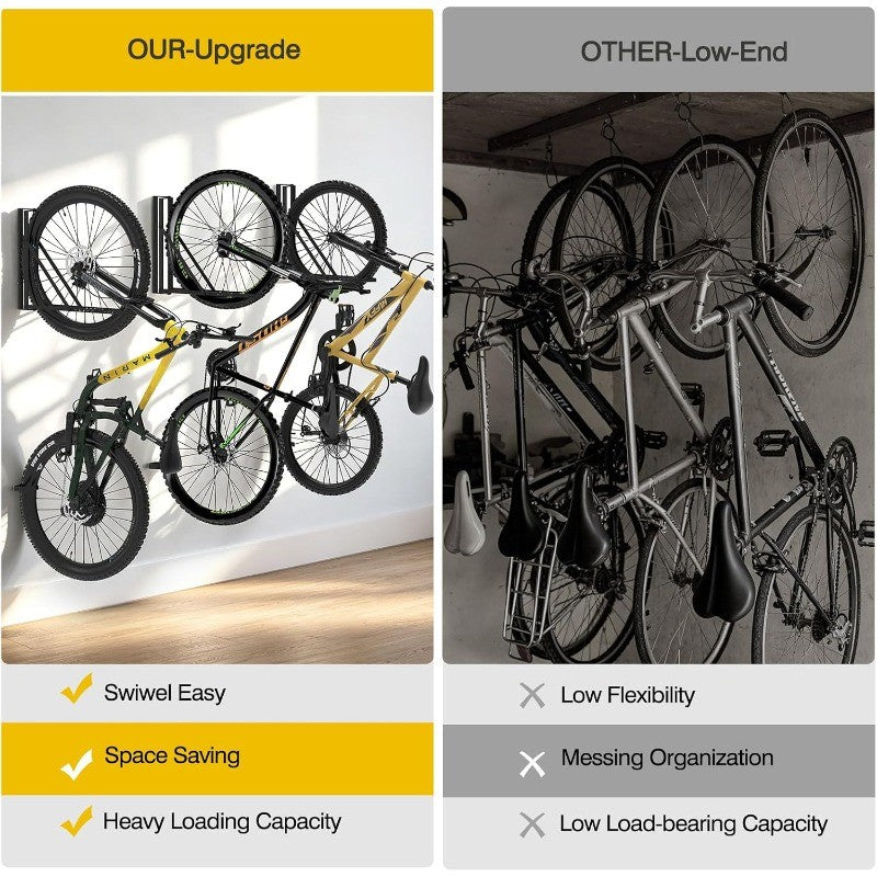 Wall Mount Bicycle Hangers Set of 2 - Space-Saving Vertical Bike Racks