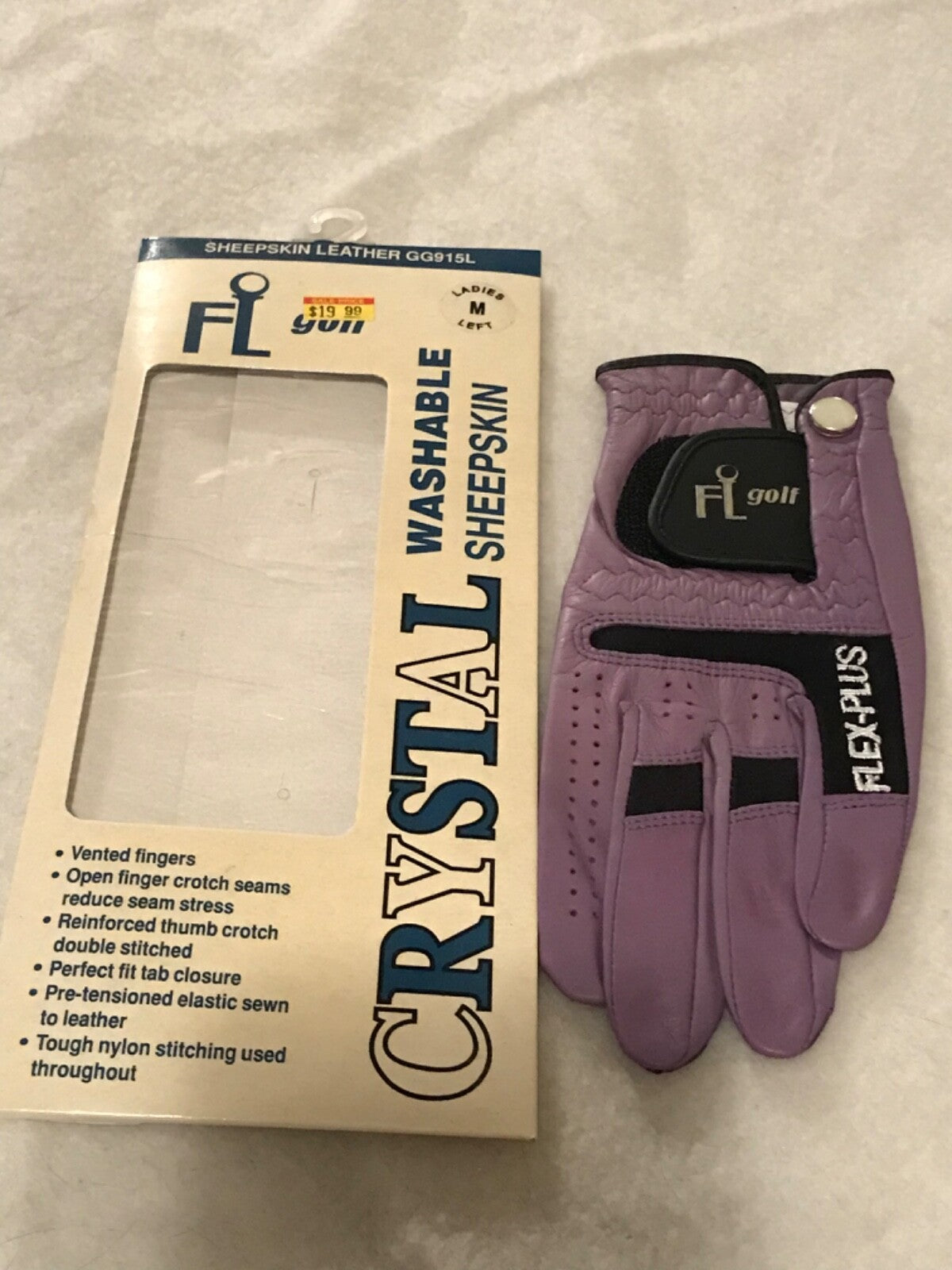 Washable Sheepskin Golf Glove Ladies Left Hand Large Purple
