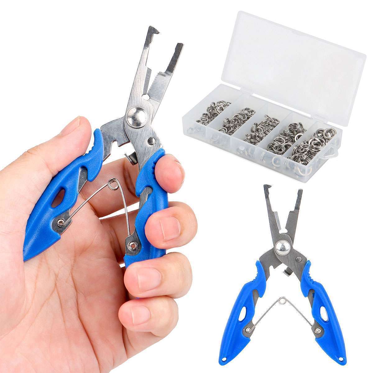 200pcs Stainless Steel Fishing Split Rings Set with Pliers - Multiple Sizes