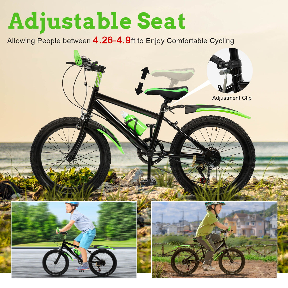 Kids Mountain Bike 20 Inch Bicycle with Adjustable Seat Multi-Speed Gears