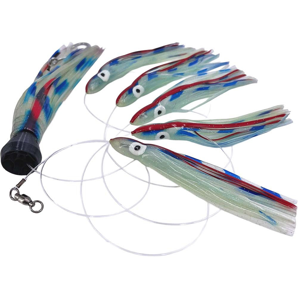 Saltwater Trolling Lure Set with Skirts and Jet Head for Tuna Mahi Wahoo