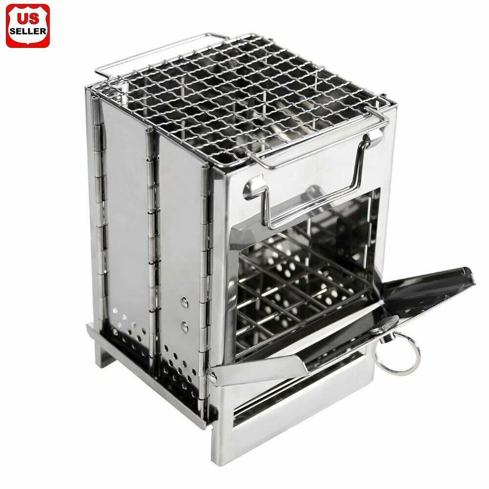 Portable Stainless Steel Camping Wood Alcohol Stove for Outdoor Cooking and BBQ