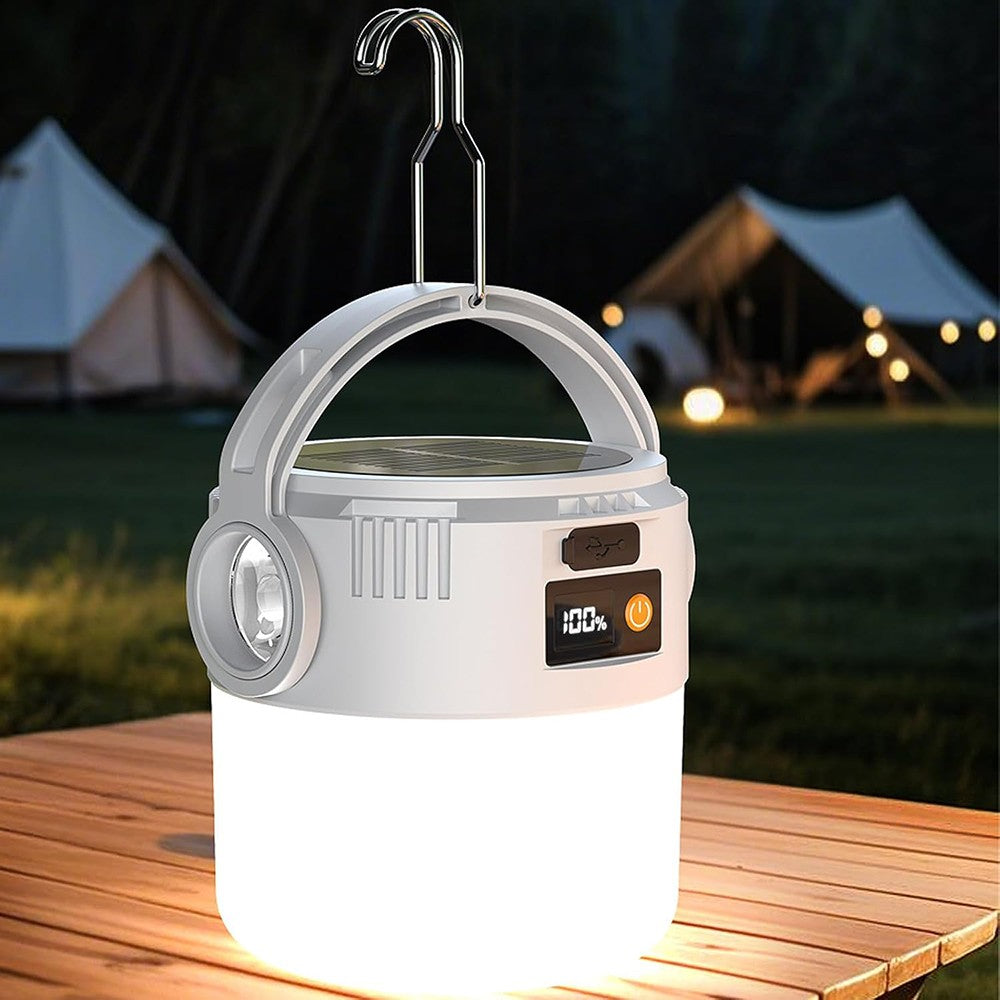 Portable Solar Rechargeable LED Camping Lantern with USB & Multiple Modes