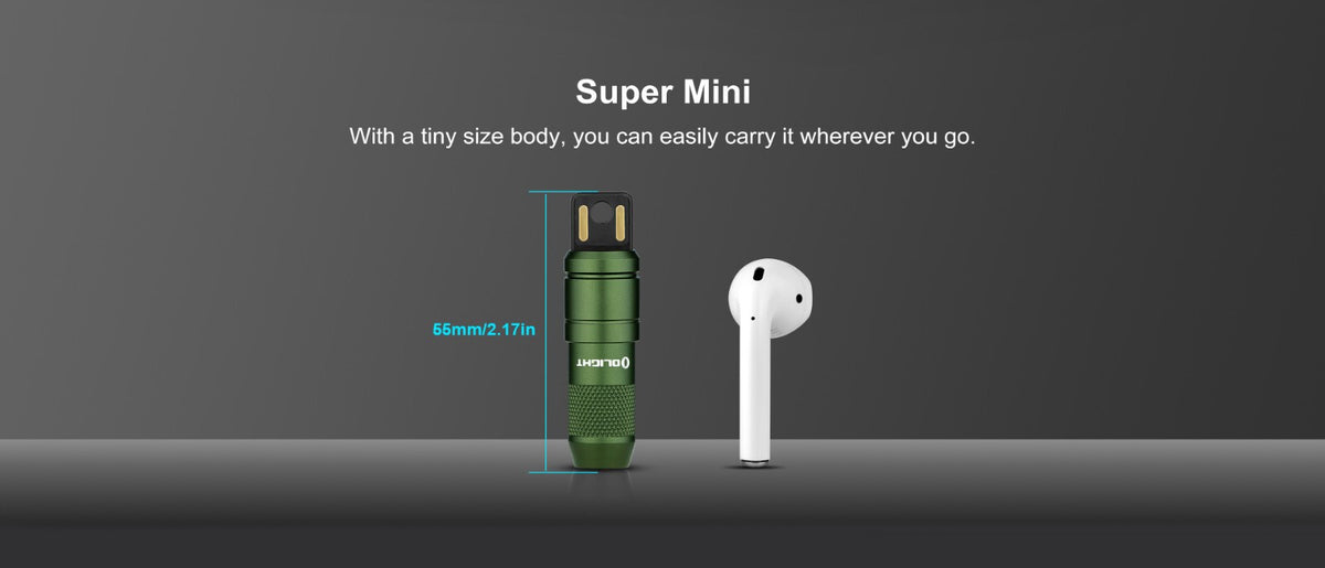 Rechargeable Mini Keychain Flashlight 50 Lumens - OD Green, Compact