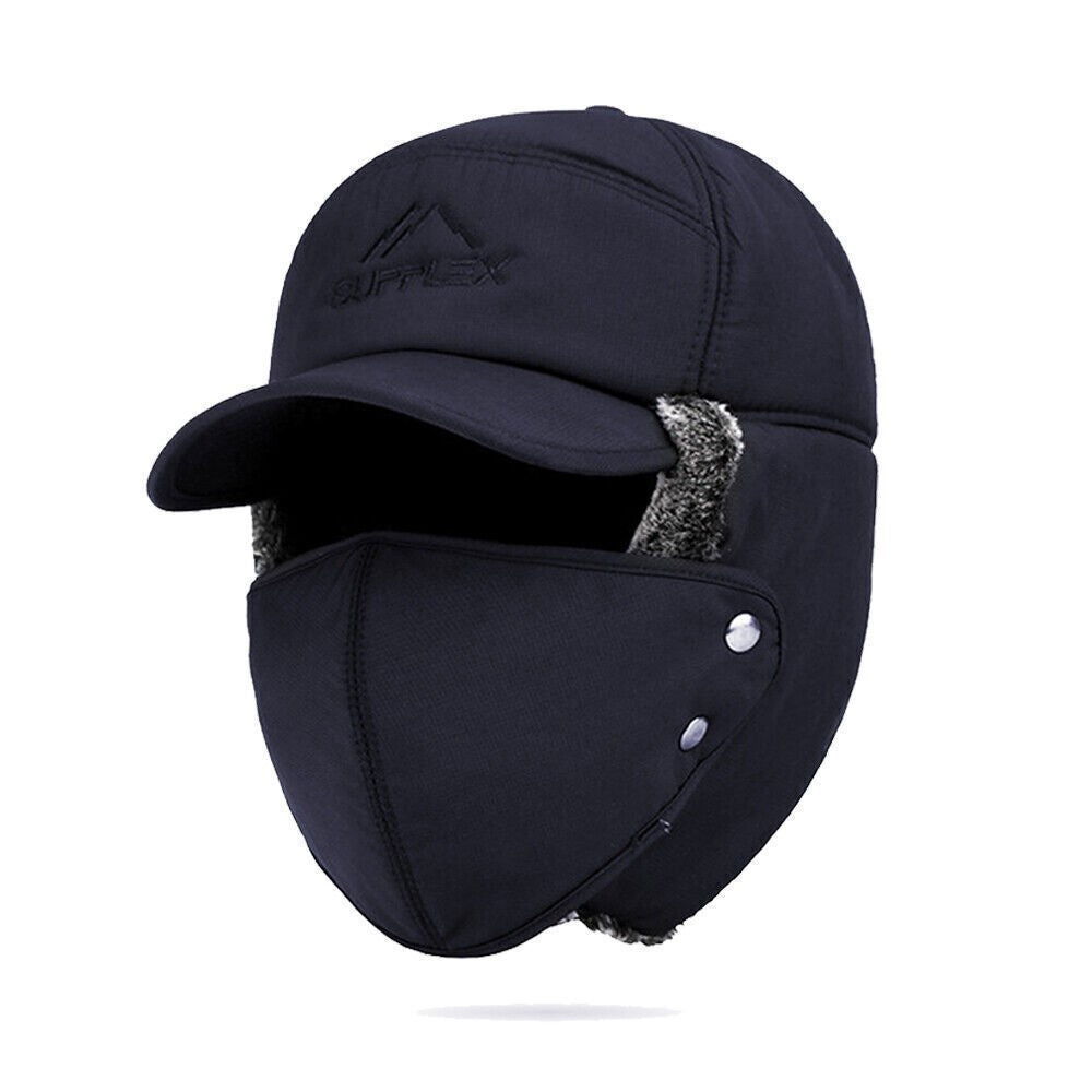 Winter Trapper Hat with Removable Face Mask Windproof Fur Ear Flap Ski Cap