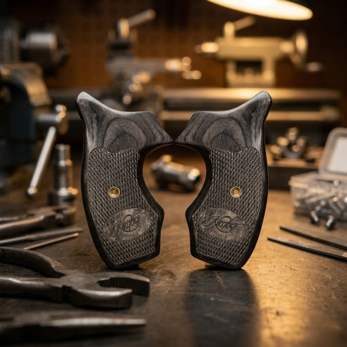 Kimber K6s DASA Walnut Checkered Combat Grips for Revolver - Ergonomic & Tactical