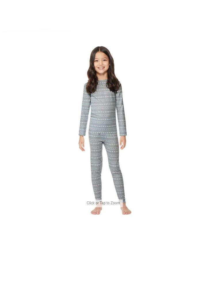 Kids Heat Set Base Layer Leggings and Long Sleeve Shirt - Snowflake Grey