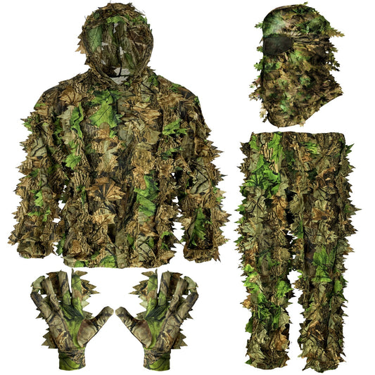 Camouflage Ghillie Suit Set with Mask & Gloves for Hunting & Outdoor Activities