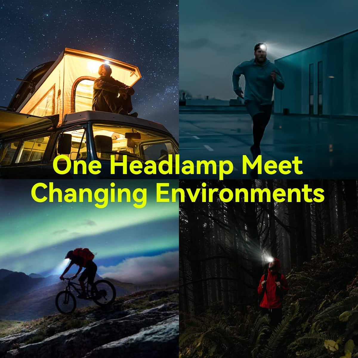 Rechargeable LED Headlamp Waterproof Camping Head Torch with Adjustable Brightness