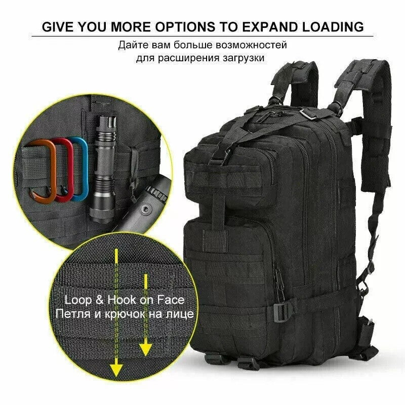 30L Waterproof Tactical Backpack for Camping Hiking Travel Black