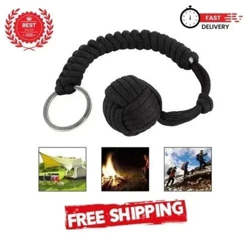 Paracord Monkey Fist Keychain with Steel Ball Outdoor Survival Tool