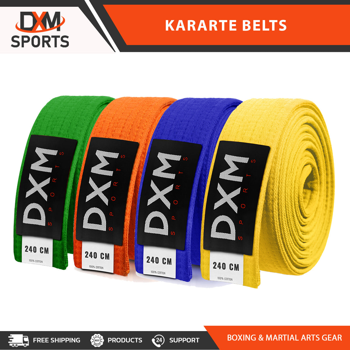 Pack of 4 Double Wrap Martial Arts Belts for Karate, Taekwondo & Judo