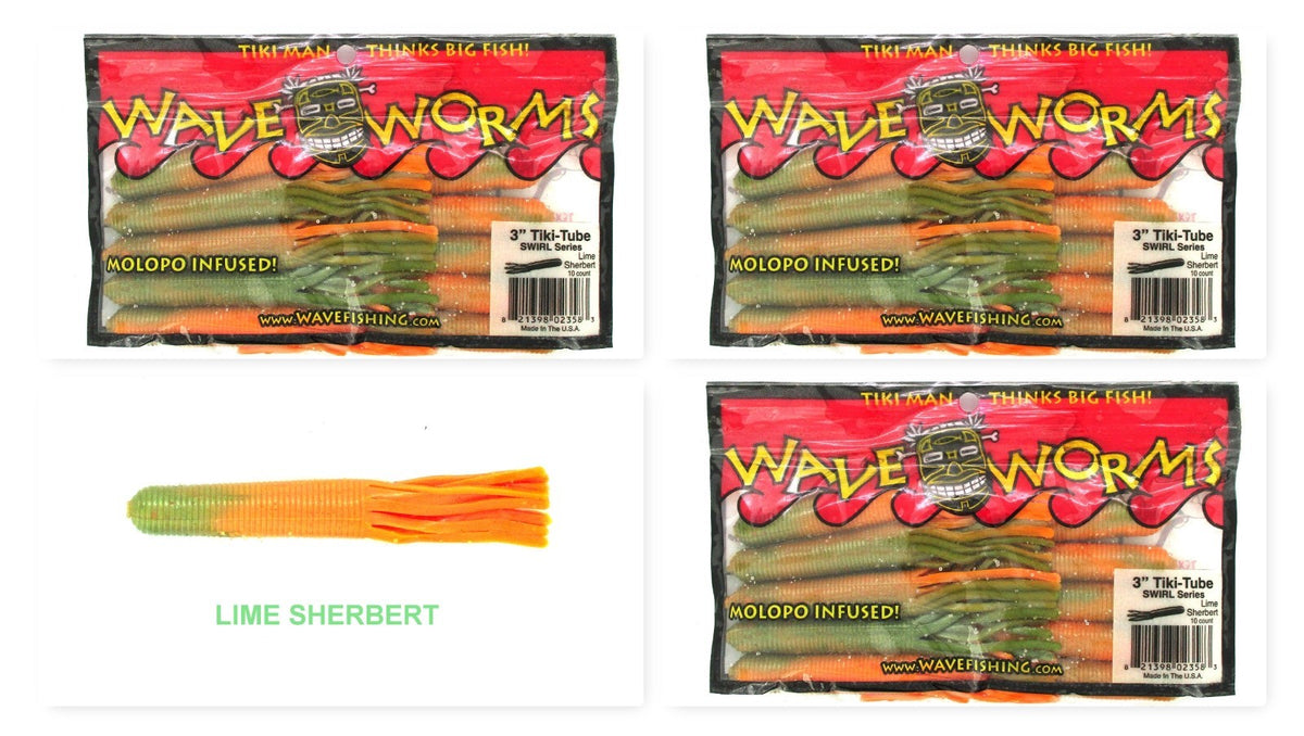 3-Inch Tiki Tube Swirl Baits Lime Sherbert Pack of 3 Fishing Lures