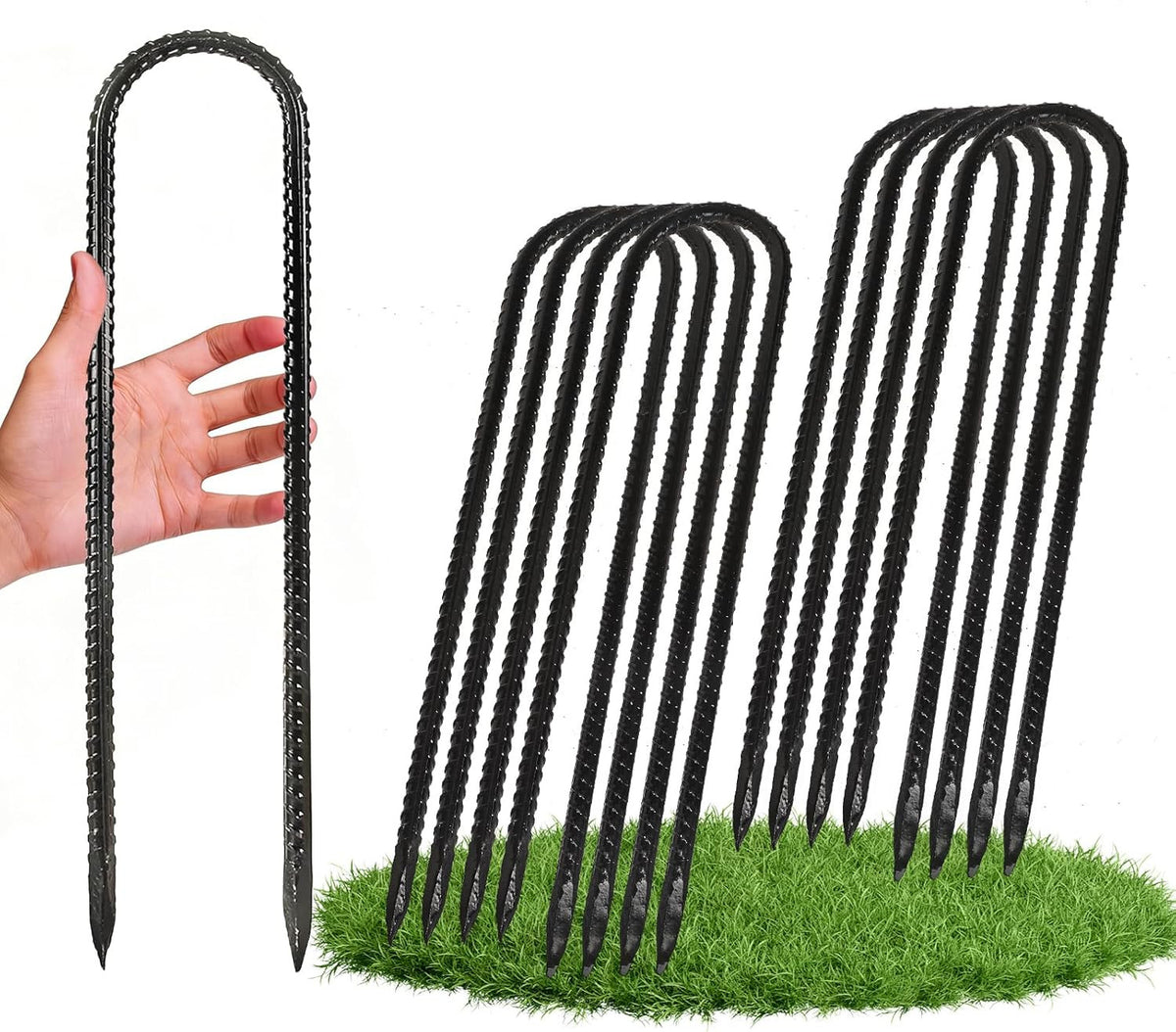 Heavy Duty Trampoline Wind Stakes - Galvanized Steel Anchors, 12 Inch U-Hook, 8 Pack