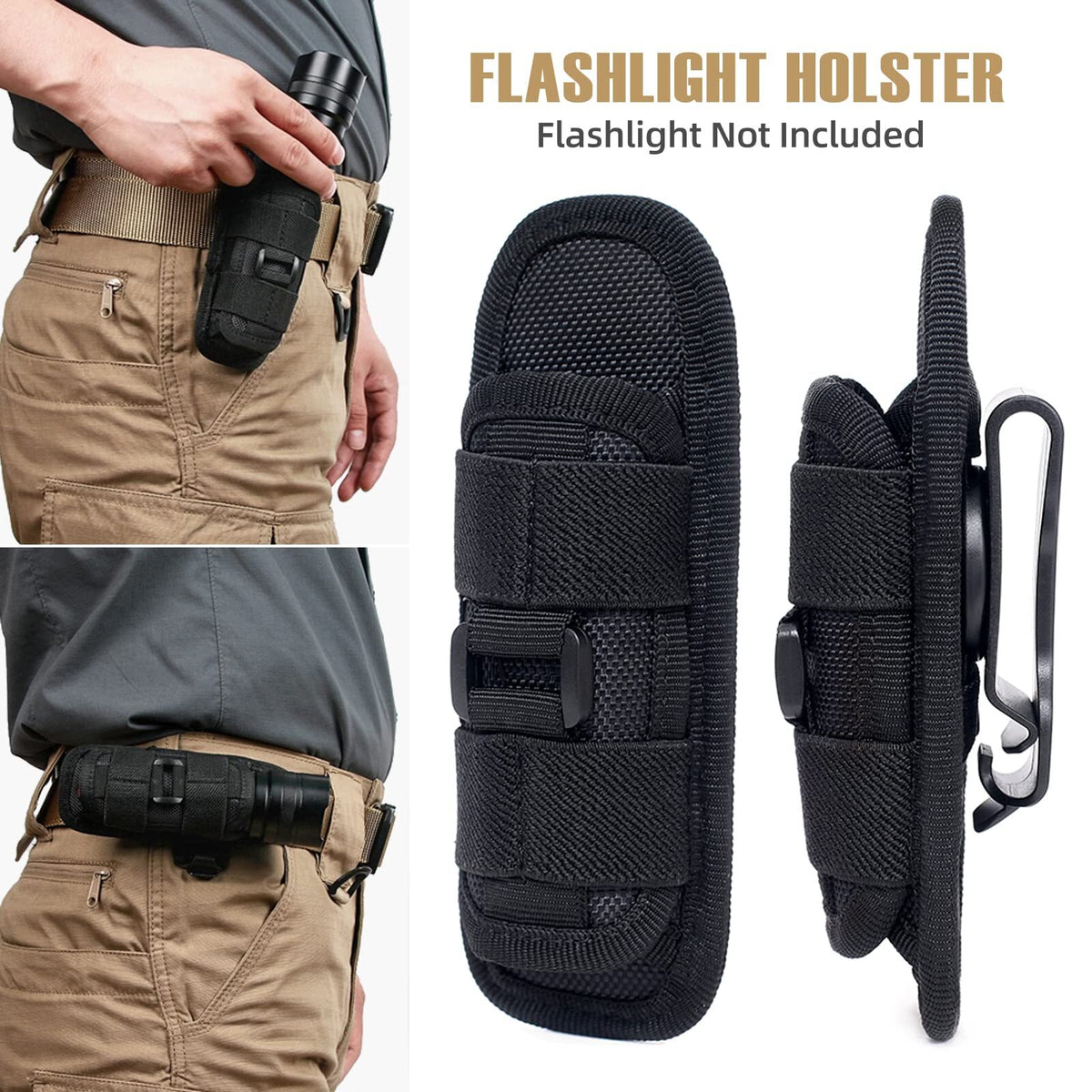 Tactical Flashlight Holster Rotatable Belt Clip Case for Outdoor Activities