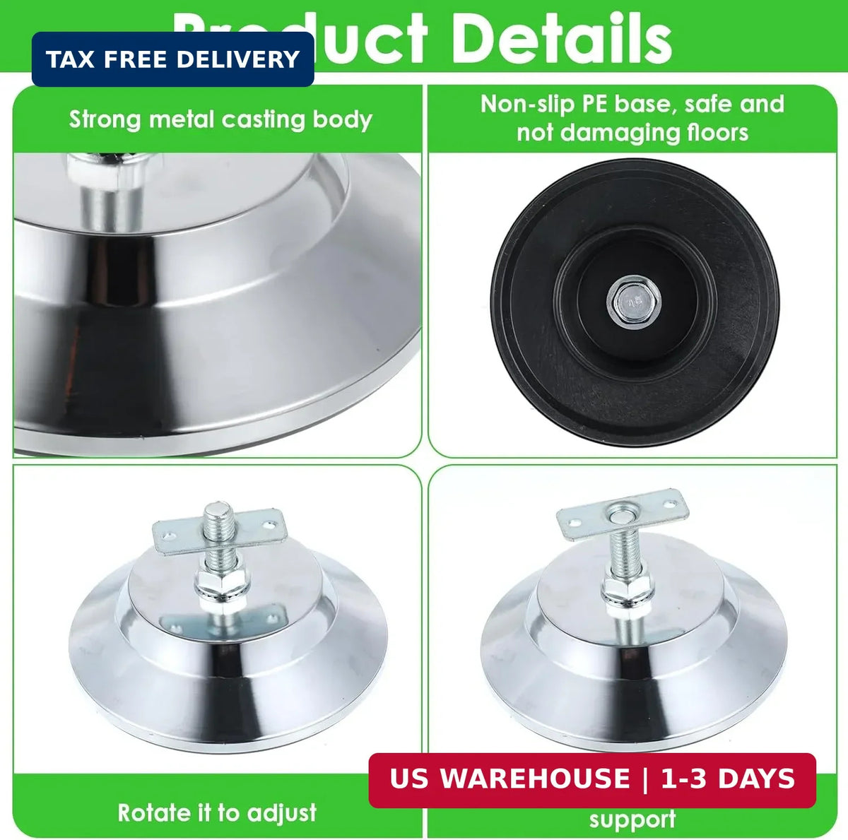 Adjustable 5 Inch Billiard Table Leg Levelers - Heavy Duty Metal Risers (4 Pack)