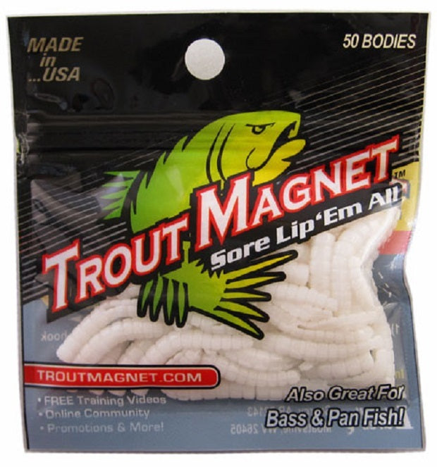 Trout Magnet 50 Pc. Fish Body Pack for Trout Fishing - White