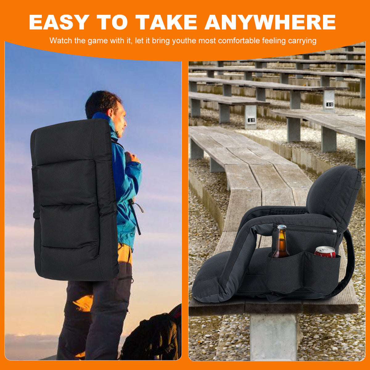 Adjustable Stadium Seats with Back Support and Thick Cushion for Bleachers
