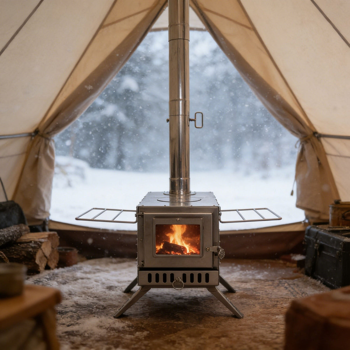 Outdoor Wood Burning Tent Stove with 7 Chimney Pipes Fire Pit for Camping