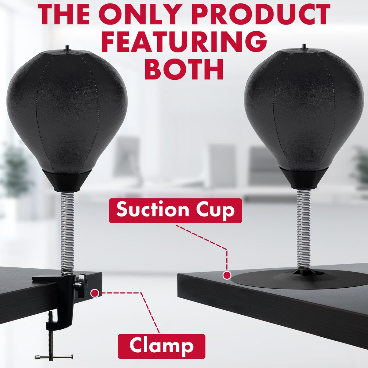 Stress Relief Desktop Punching Bag with Clamp & Suction Cup - Black